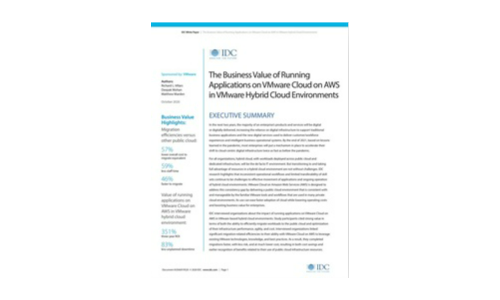 IDC: el valor comercial de ejecutar aplicaciones en VMware Cloud en AWS en entornos de nube híbrida